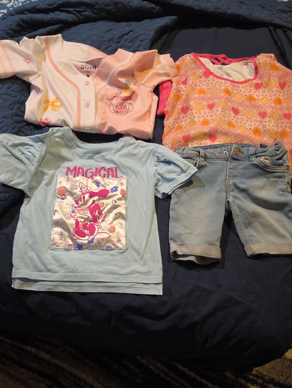 Lot Of Girls Disney Apparel, Cat And Jack Denim shorts, And Top, Size 7/8